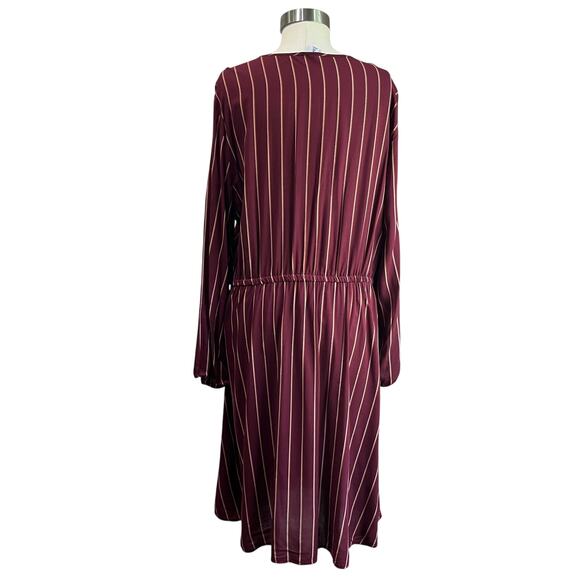 Old Navy XL Tall Burgundy Striped Long Sleeve Midi Dress Casual Work Fall Outfit - Picture 4 of 11